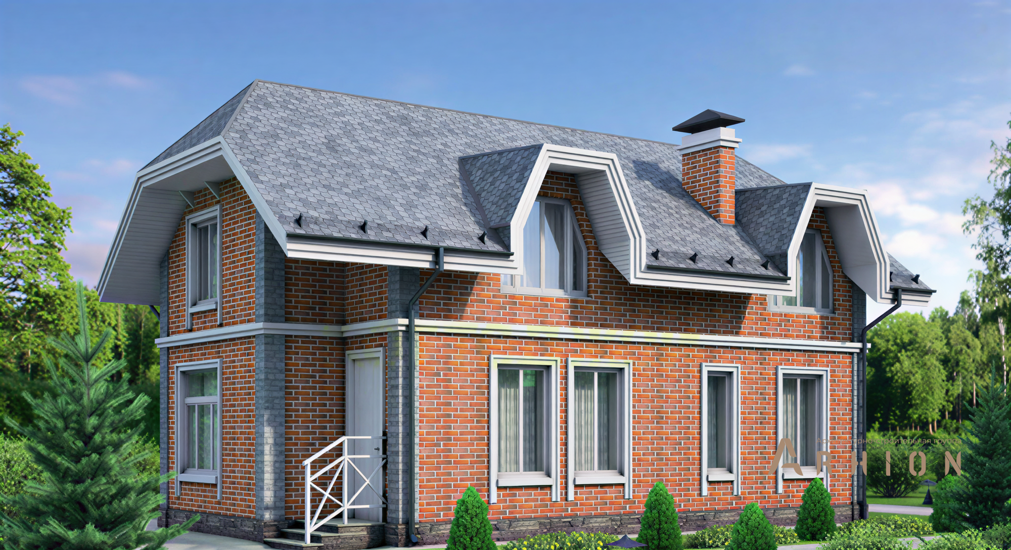 1. Проект одноэтажного дома в европейском стиле с плоской кровлей , 37-41, площадью - 158 кв c мансардой